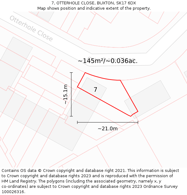 7, OTTERHOLE CLOSE, BUXTON, SK17 6DX: Plot and title map