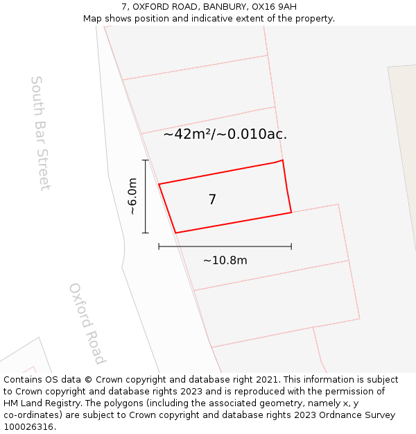 7, OXFORD ROAD, BANBURY, OX16 9AH: Plot and title map
