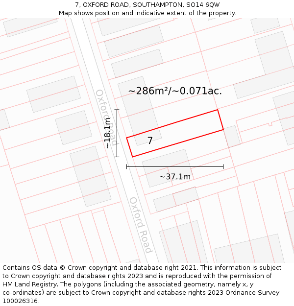 7, OXFORD ROAD, SOUTHAMPTON, SO14 6QW: Plot and title map