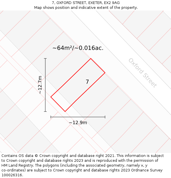 7, OXFORD STREET, EXETER, EX2 9AG: Plot and title map