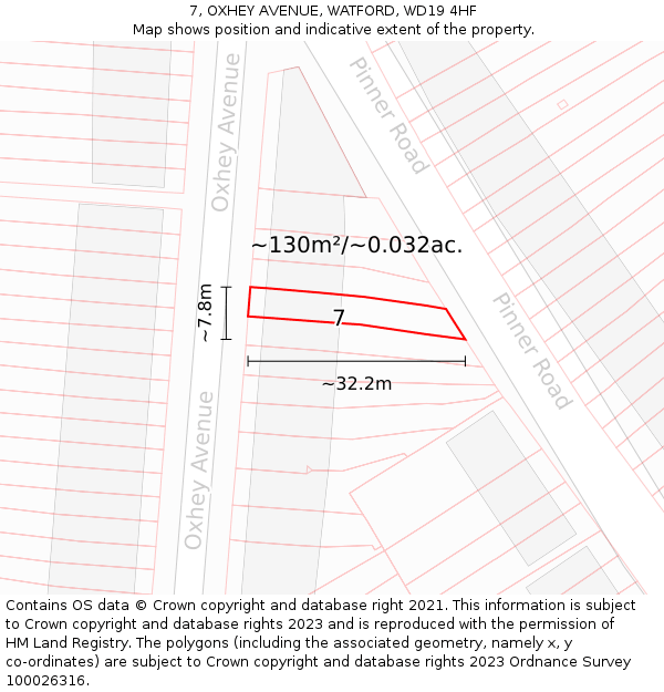 7, OXHEY AVENUE, WATFORD, WD19 4HF: Plot and title map
