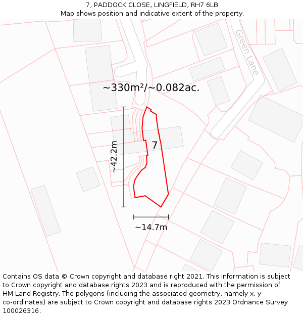 7, PADDOCK CLOSE, LINGFIELD, RH7 6LB: Plot and title map