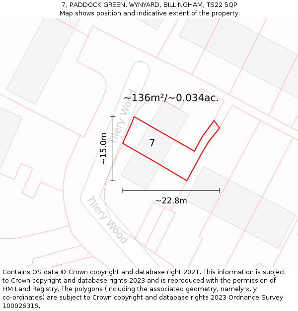 7, PADDOCK GREEN, WYNYARD, BILLINGHAM, TS22 5QP: Plot and title map