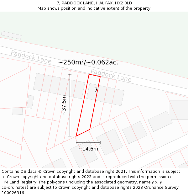 7, PADDOCK LANE, HALIFAX, HX2 0LB: Plot and title map