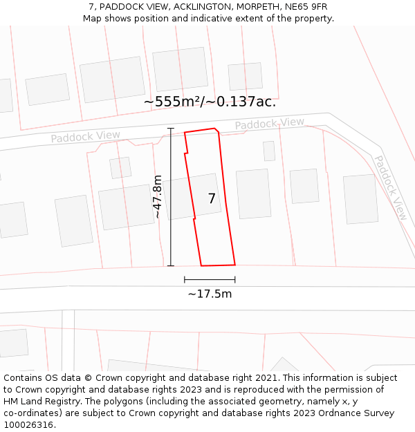 7, PADDOCK VIEW, ACKLINGTON, MORPETH, NE65 9FR: Plot and title map