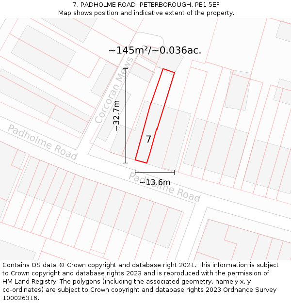 7, PADHOLME ROAD, PETERBOROUGH, PE1 5EF: Plot and title map
