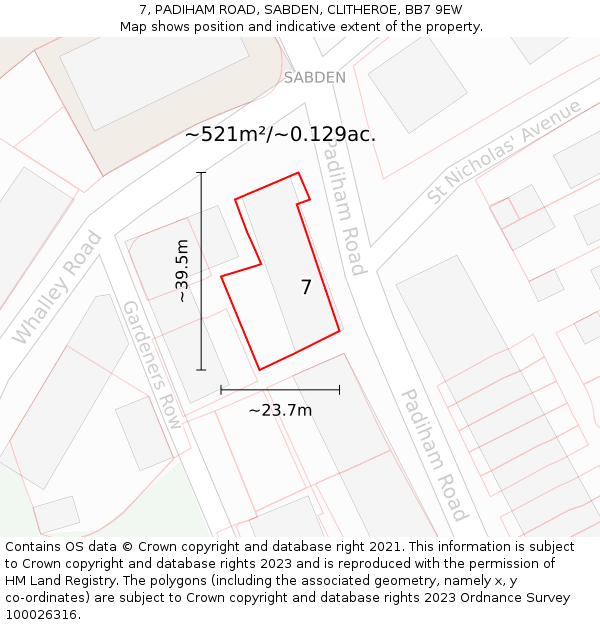 7, PADIHAM ROAD, SABDEN, CLITHEROE, BB7 9EW: Plot and title map