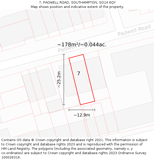 7, PADWELL ROAD, SOUTHAMPTON, SO14 6QY: Plot and title map