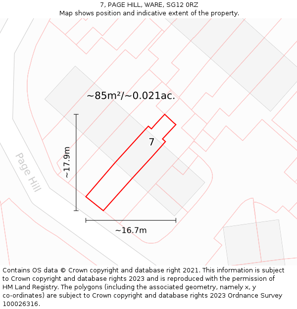 7, PAGE HILL, WARE, SG12 0RZ: Plot and title map