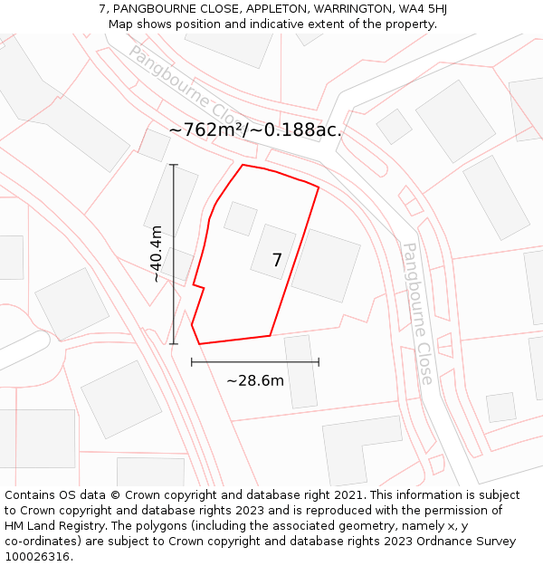 7, PANGBOURNE CLOSE, APPLETON, WARRINGTON, WA4 5HJ: Plot and title map