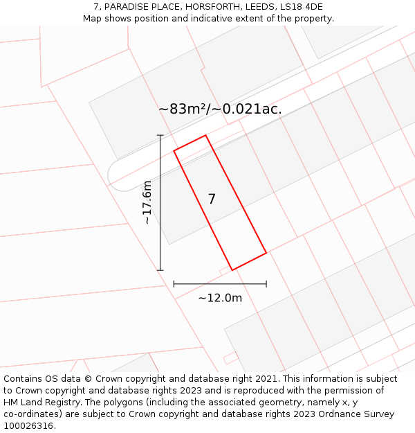 7, PARADISE PLACE, HORSFORTH, LEEDS, LS18 4DE: Plot and title map