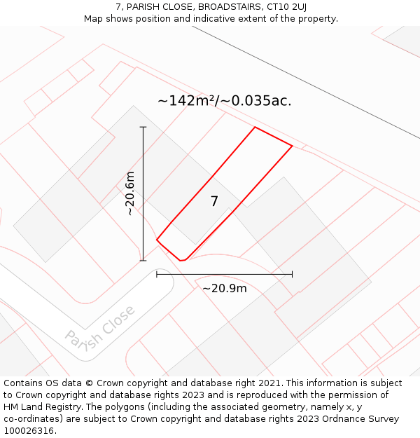 7, PARISH CLOSE, BROADSTAIRS, CT10 2UJ: Plot and title map