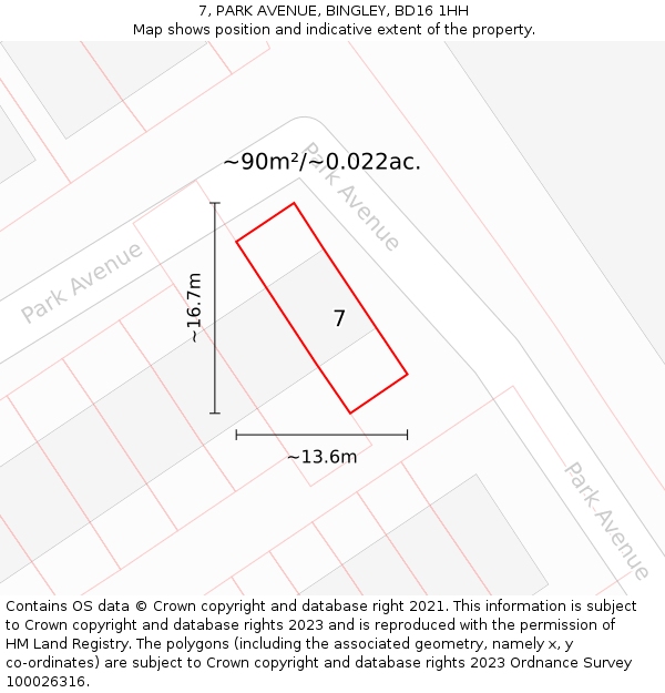 7, PARK AVENUE, BINGLEY, BD16 1HH: Plot and title map