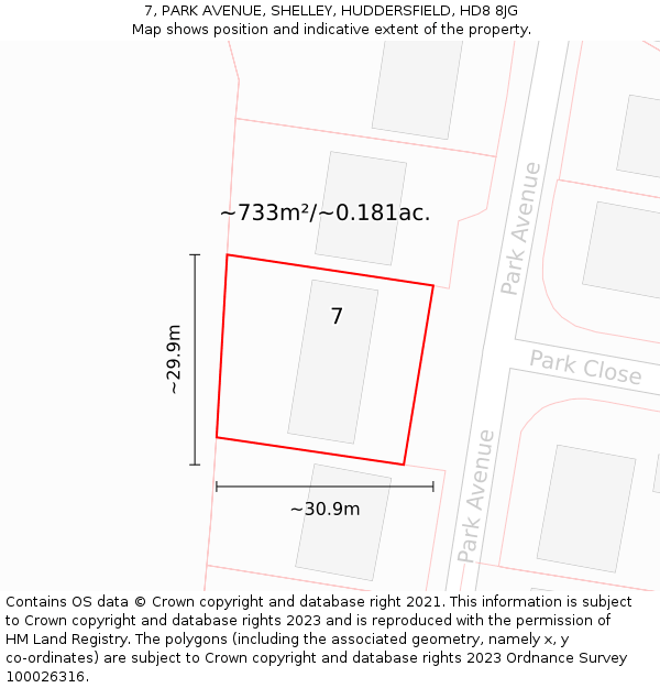 7, PARK AVENUE, SHELLEY, HUDDERSFIELD, HD8 8JG: Plot and title map