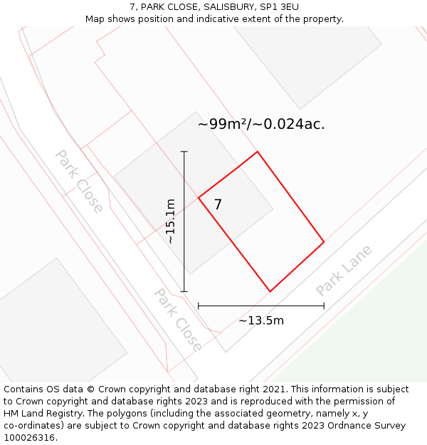 7, PARK CLOSE, SALISBURY, SP1 3EU: Plot and title map