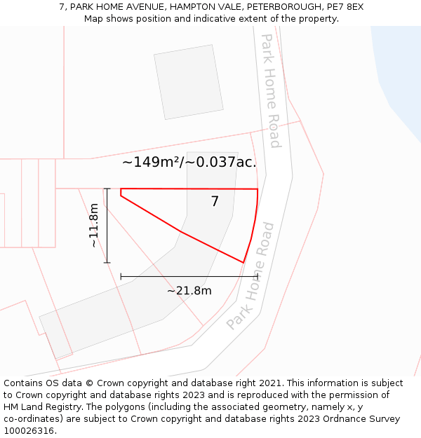 7, PARK HOME AVENUE, HAMPTON VALE, PETERBOROUGH, PE7 8EX: Plot and title map