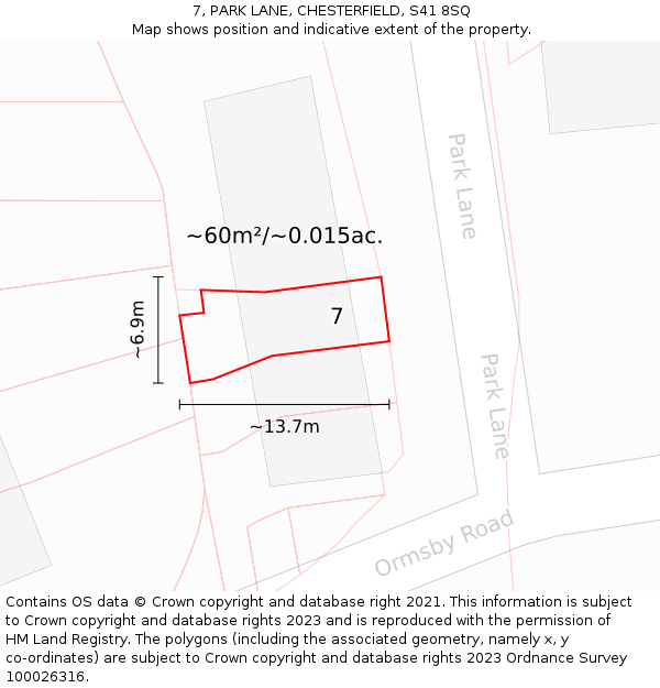 7, PARK LANE, CHESTERFIELD, S41 8SQ: Plot and title map