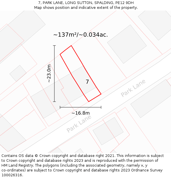 7, PARK LANE, LONG SUTTON, SPALDING, PE12 9DH: Plot and title map