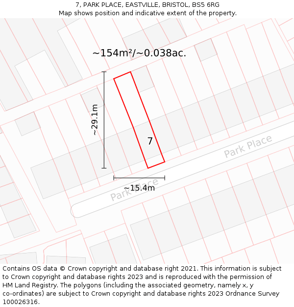 7, PARK PLACE, EASTVILLE, BRISTOL, BS5 6RG: Plot and title map