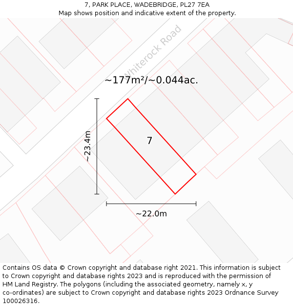 7, PARK PLACE, WADEBRIDGE, PL27 7EA: Plot and title map
