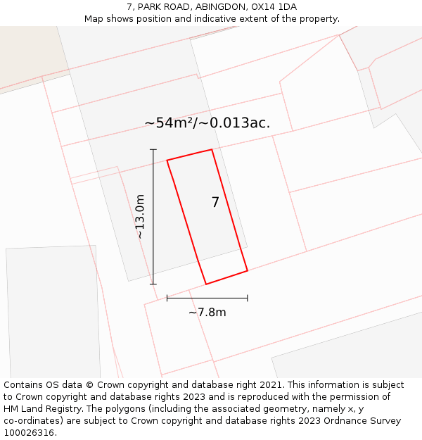 7, PARK ROAD, ABINGDON, OX14 1DA: Plot and title map