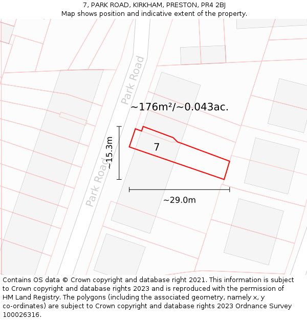 7, PARK ROAD, KIRKHAM, PRESTON, PR4 2BJ: Plot and title map