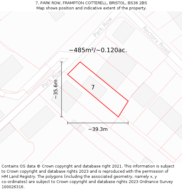 7, PARK ROW, FRAMPTON COTTERELL, BRISTOL, BS36 2BS: Plot and title map