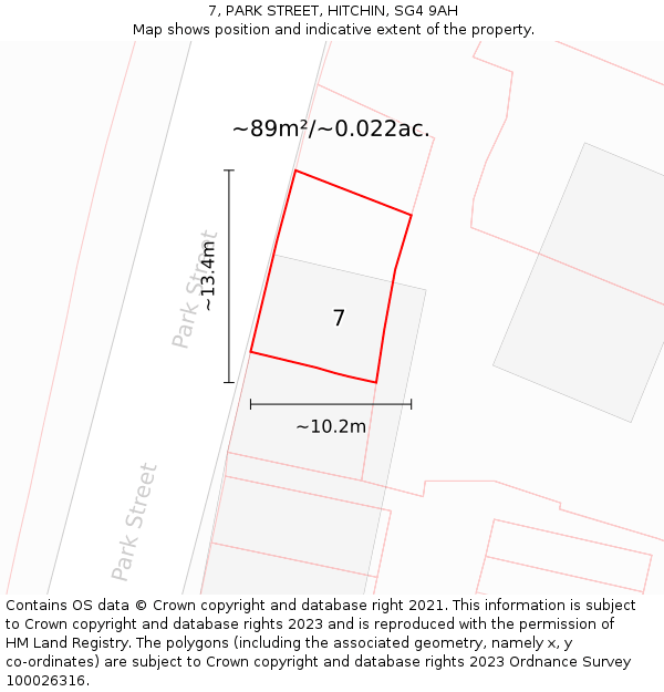 7, PARK STREET, HITCHIN, SG4 9AH: Plot and title map