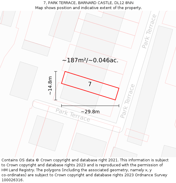 7, PARK TERRACE, BARNARD CASTLE, DL12 8NN: Plot and title map