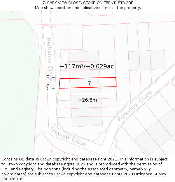 7, PARK VIEW CLOSE, STOKE-ON-TRENT, ST3 2BF: Plot and title map