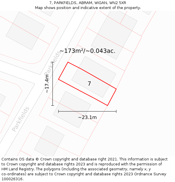 7, PARKFIELDS, ABRAM, WIGAN, WN2 5XR: Plot and title map
