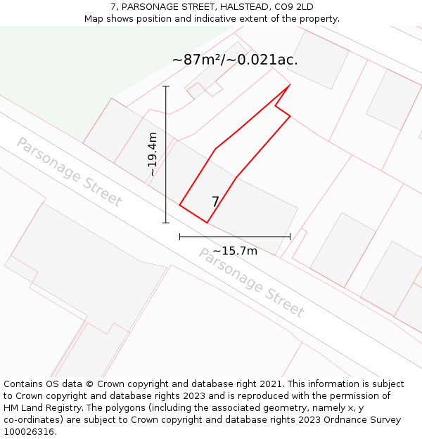 7, PARSONAGE STREET, HALSTEAD, CO9 2LD: Plot and title map