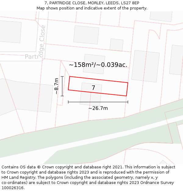 7, PARTRIDGE CLOSE, MORLEY, LEEDS, LS27 8EP: Plot and title map