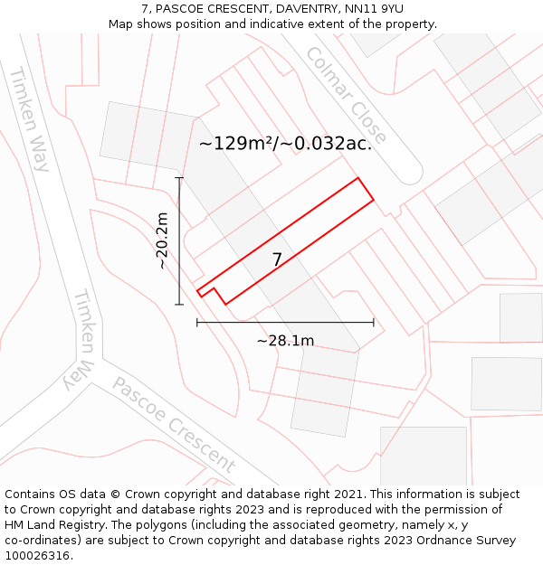 7, PASCOE CRESCENT, DAVENTRY, NN11 9YU: Plot and title map