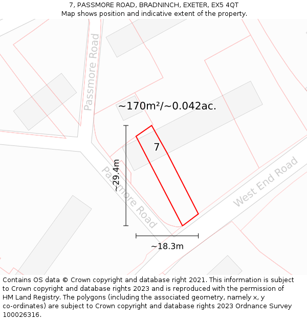 7, PASSMORE ROAD, BRADNINCH, EXETER, EX5 4QT: Plot and title map