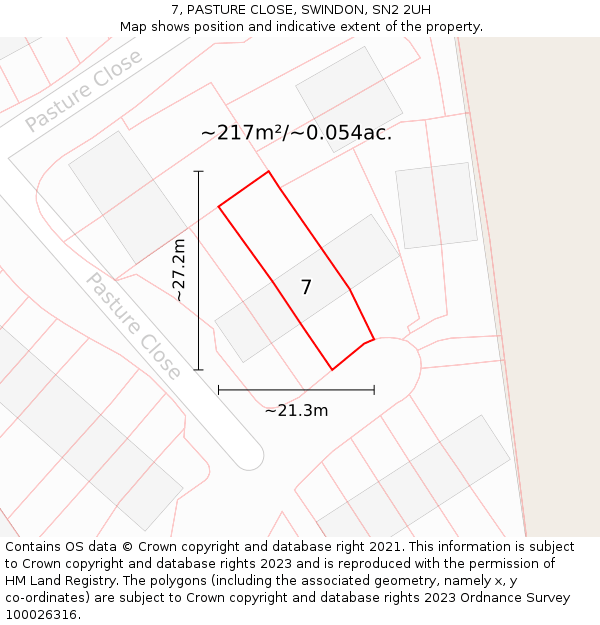 7, PASTURE CLOSE, SWINDON, SN2 2UH: Plot and title map