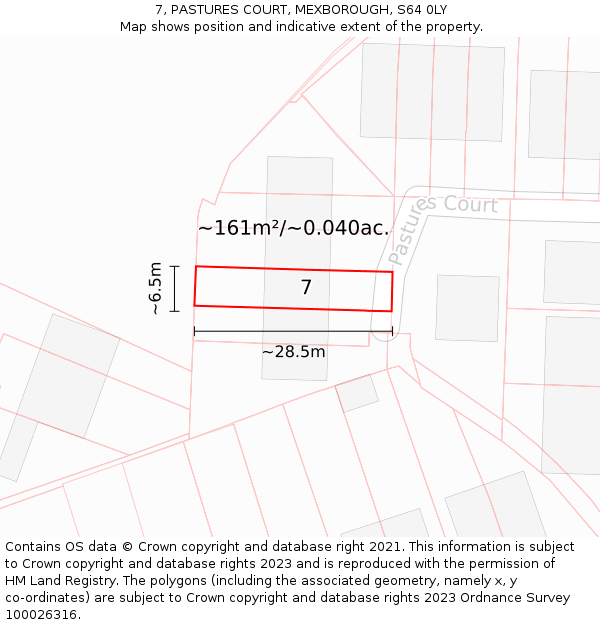 7, PASTURES COURT, MEXBOROUGH, S64 0LY: Plot and title map