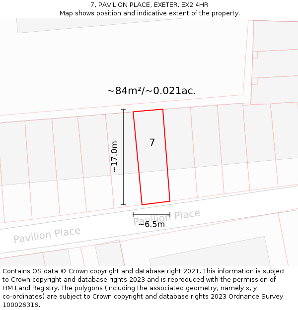 7, PAVILION PLACE, EXETER, EX2 4HR: Plot and title map