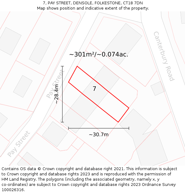 7, PAY STREET, DENSOLE, FOLKESTONE, CT18 7DN: Plot and title map