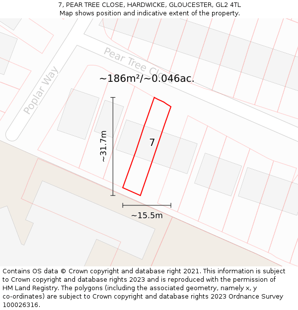 7, PEAR TREE CLOSE, HARDWICKE, GLOUCESTER, GL2 4TL: Plot and title map