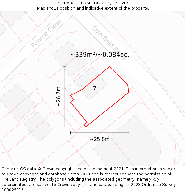 7, PEARCE CLOSE, DUDLEY, DY1 2LX: Plot and title map