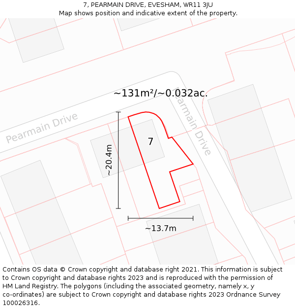 7, PEARMAIN DRIVE, EVESHAM, WR11 3JU: Plot and title map