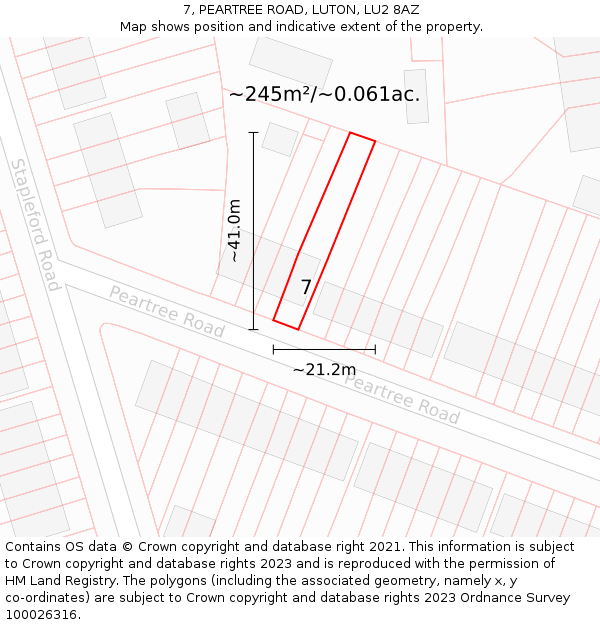 7, PEARTREE ROAD, LUTON, LU2 8AZ: Plot and title map