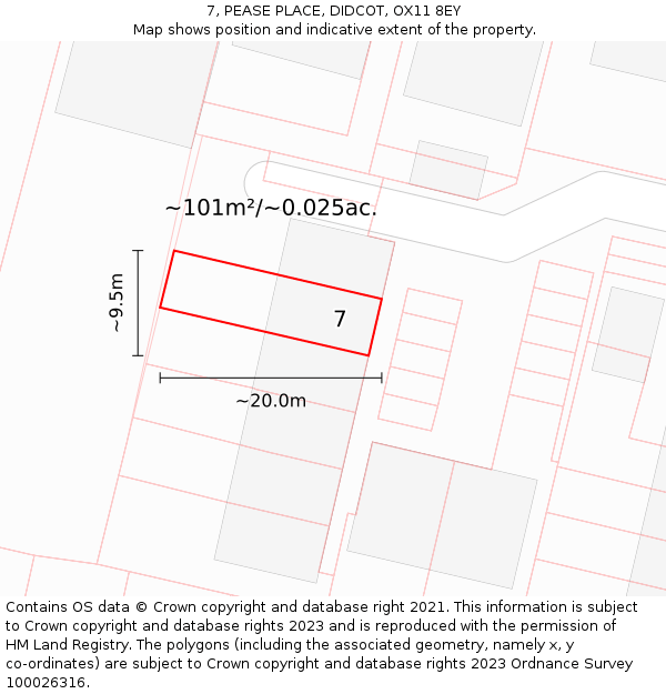 7, PEASE PLACE, DIDCOT, OX11 8EY: Plot and title map