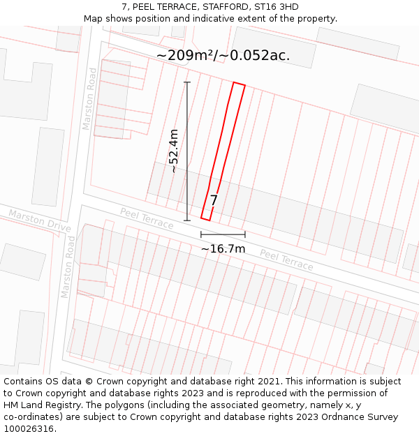 7, PEEL TERRACE, STAFFORD, ST16 3HD: Plot and title map