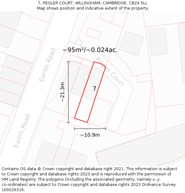 7, PEGLER COURT, WILLINGHAM, CAMBRIDGE, CB24 5LL: Plot and title map