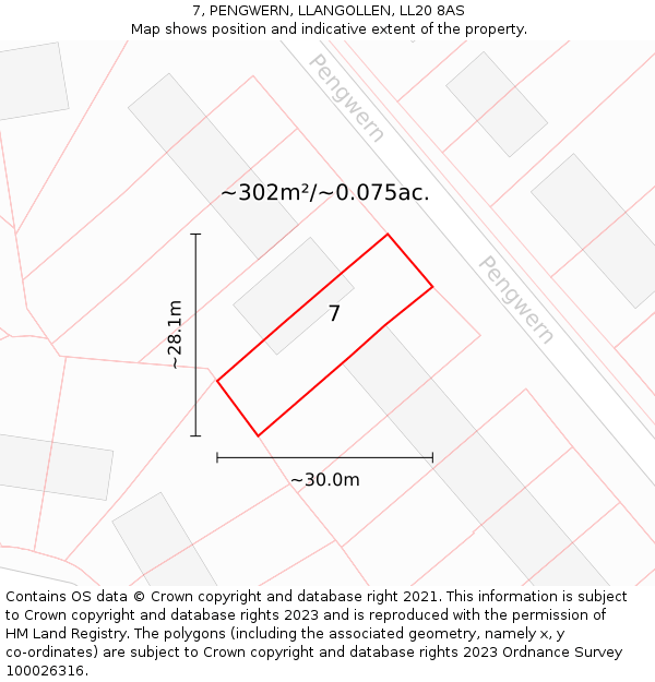 7, PENGWERN, LLANGOLLEN, LL20 8AS: Plot and title map