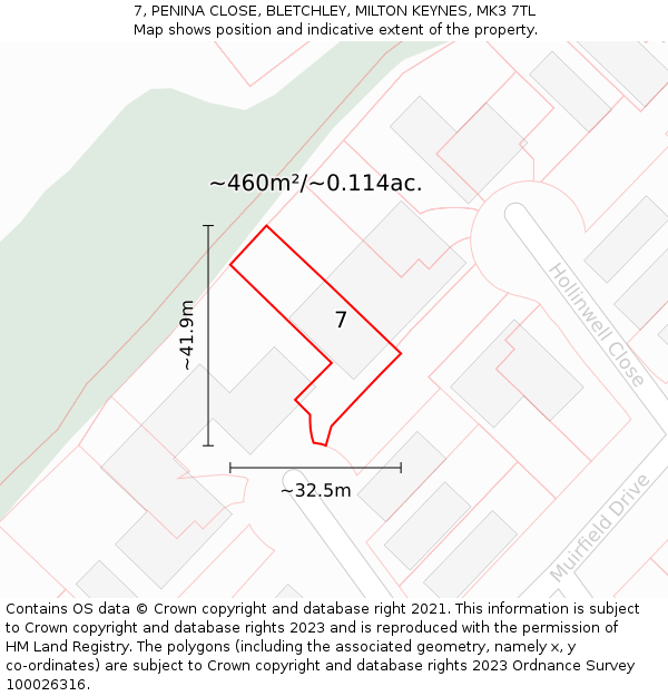 7, PENINA CLOSE, BLETCHLEY, MILTON KEYNES, MK3 7TL: Plot and title map