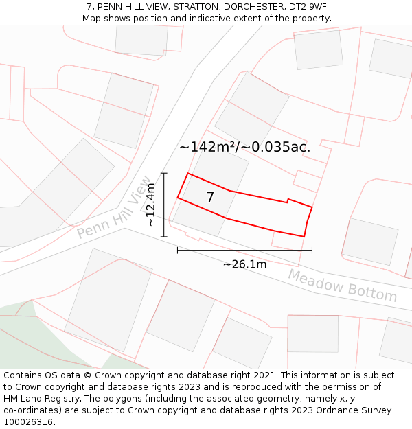 7, PENN HILL VIEW, STRATTON, DORCHESTER, DT2 9WF: Plot and title map