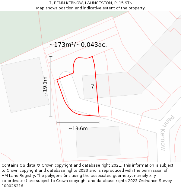 7, PENN KERNOW, LAUNCESTON, PL15 9TN: Plot and title map